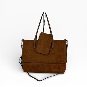 Joy Susan Vegan Tan Suede 2 in 1Convertible Tote Crossbody, Wristlet & Inner Bag